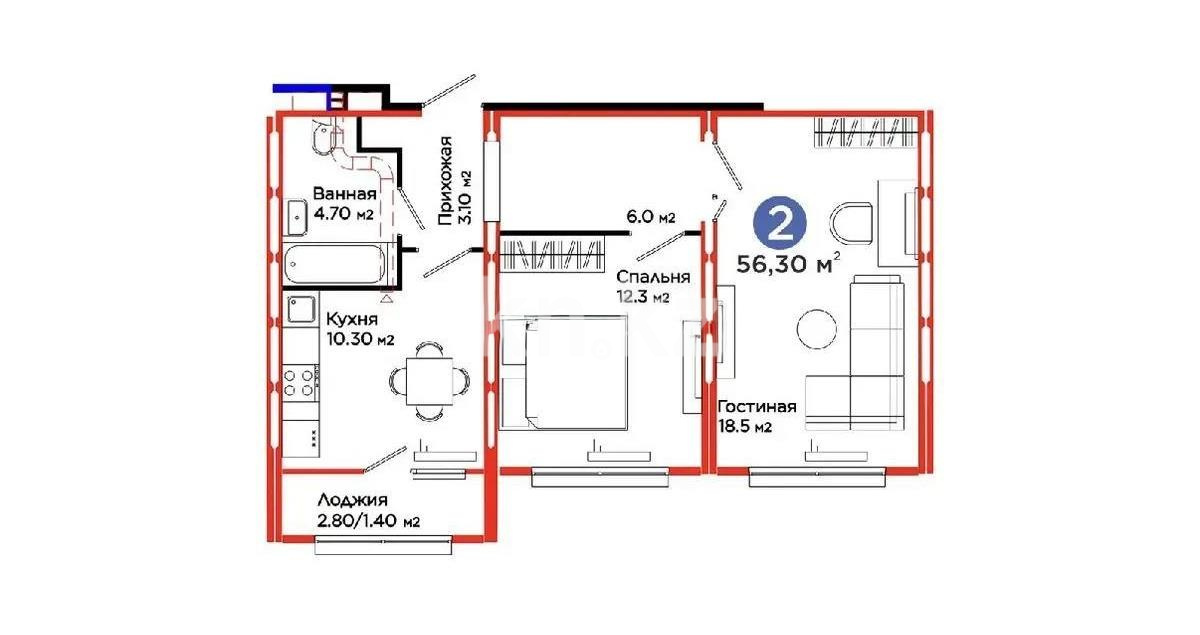 Продажа 2-комнатной квартиры, 56.1 м² - Продажа квартир в новостройках Астаны без посредников - страница 6 фото 1 из 1