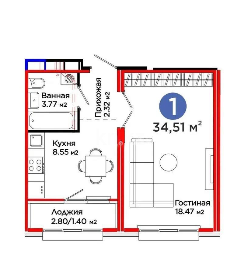 Продажа 1-комнатной квартиры, 34.51 м², пр. Улы Дала, дом  14 - Продажа однокомнатных квартир без посредников в Астане фото 2 из 2