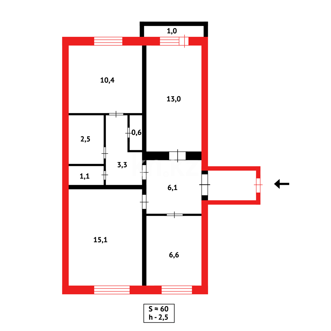 Продажа 3-комнатной квартиры, 60 м², ул. Гоголя - Продажа  трехкомнатных квартир в Караганде фото 14 из 14