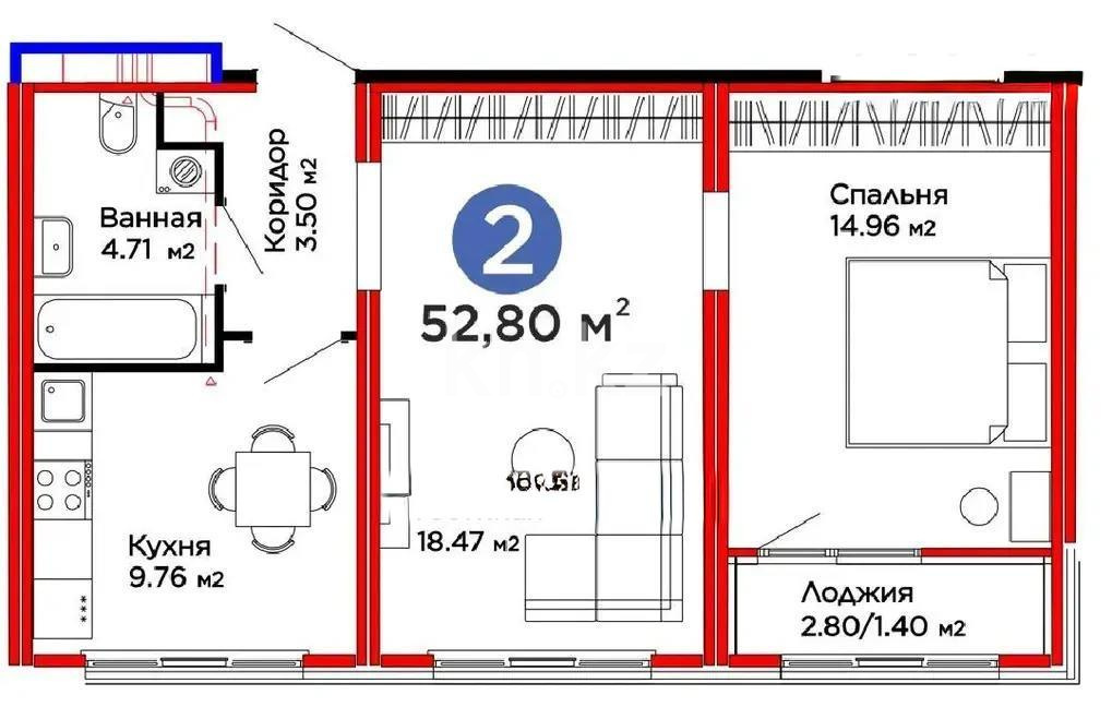 Продажа 2-комнатной квартиры, 52.8 м², пр. Улы Дала, дом  14 - Продажа  двухкомнатных квартир в новостройках Астаны фото 1 из 1