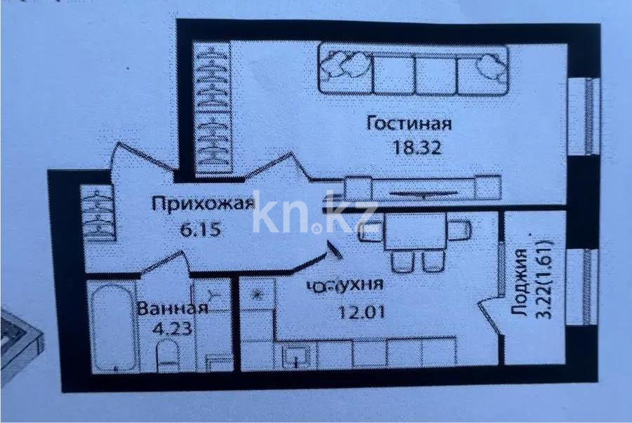 Продажа 1-комнатной квартиры, 42.32 м² - Продажа  однокомнатных квартир в новостройках Астаны фото 1 из 1