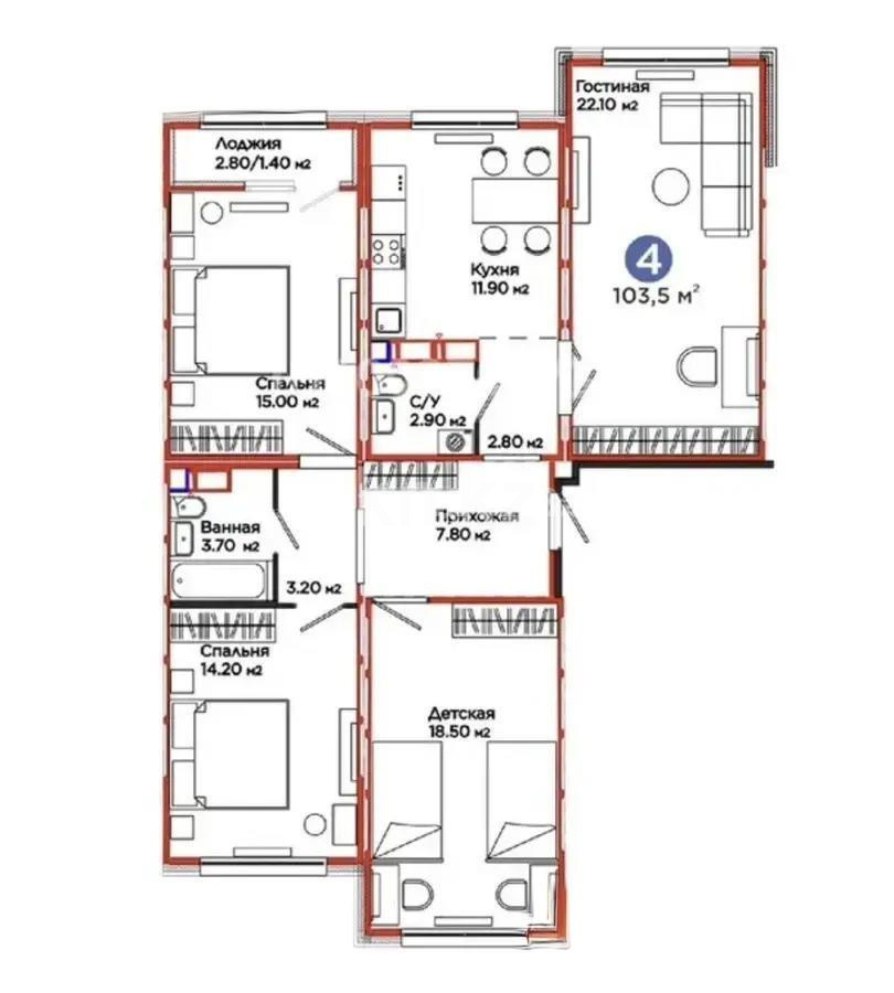 Продажа 4-комнатной квартиры, 105 м² - Продажа четырехкомнатных квартир в блочном доме в Астане - страница 2 фото 7 из 7