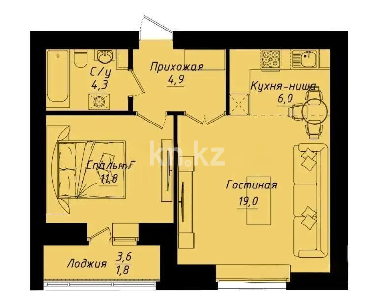 Продажа 2-комнатной квартиры, 48 м² - Продажа квартир в Астане - страница 7 фото 1 из 1