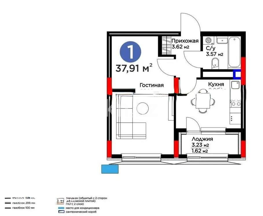 Продажа 1-комнатной квартиры, 37.91 м² в Астане