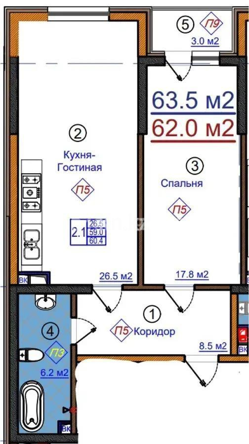 Продажа 2-комнатной квартиры, 63.5 м², пр. Рыскулова, дом  103/7 стр - Продажа  двухкомнатных квартир в новостройках Алматы без посредников с фото фото 1 из 1