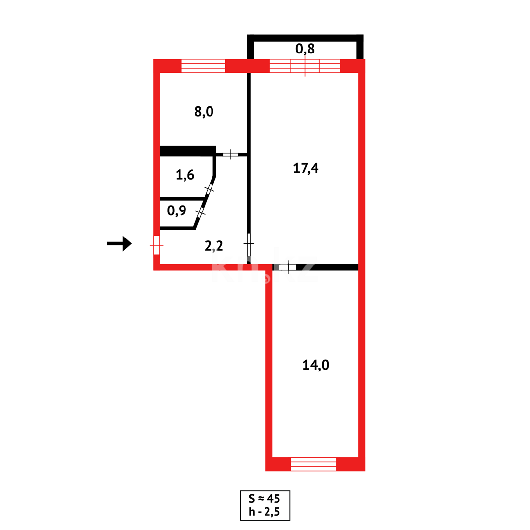 Продажа 2-комнатной квартиры, 44 м², пр. Металлургов - Продажа  двухкомнатных квартир в Темиртау фото 10 из 10