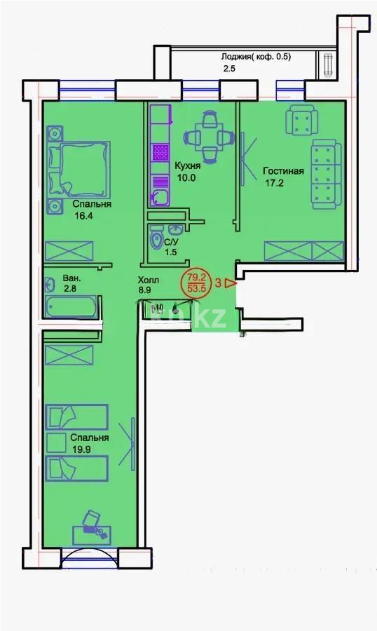 Продажа 3-комнатной квартиры, 78.9 м², пр. Тауелсыздык, дом  34/8 стр в Астане - фото 3
