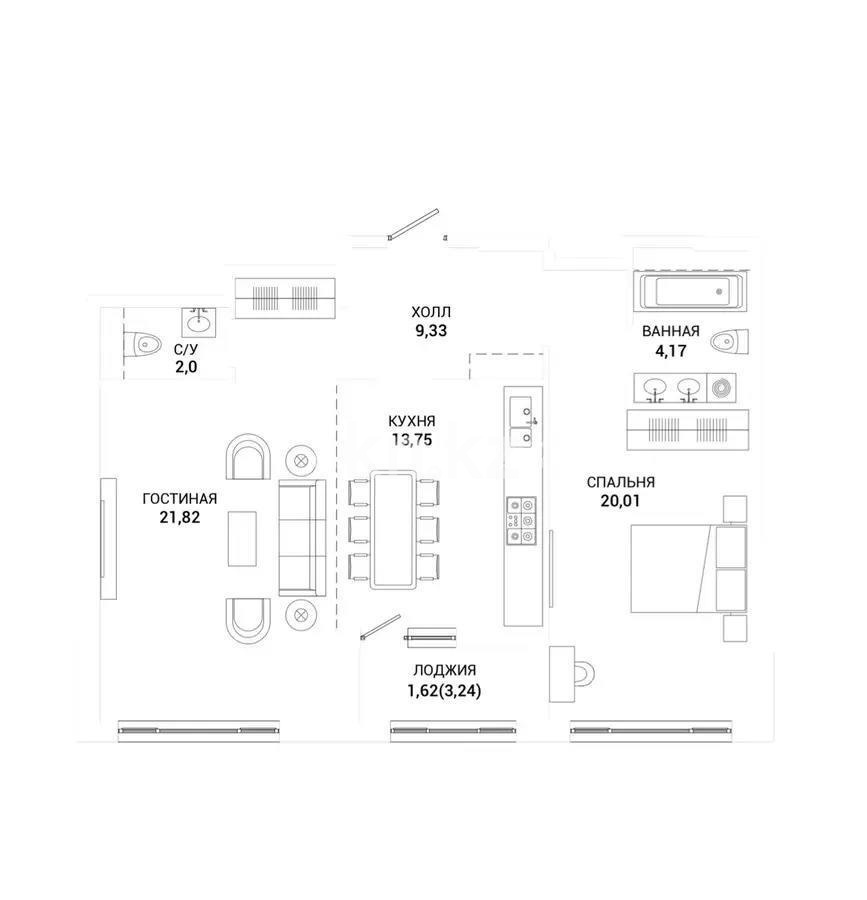 Продажа 2-комнатной квартиры, 73 м² в Астане