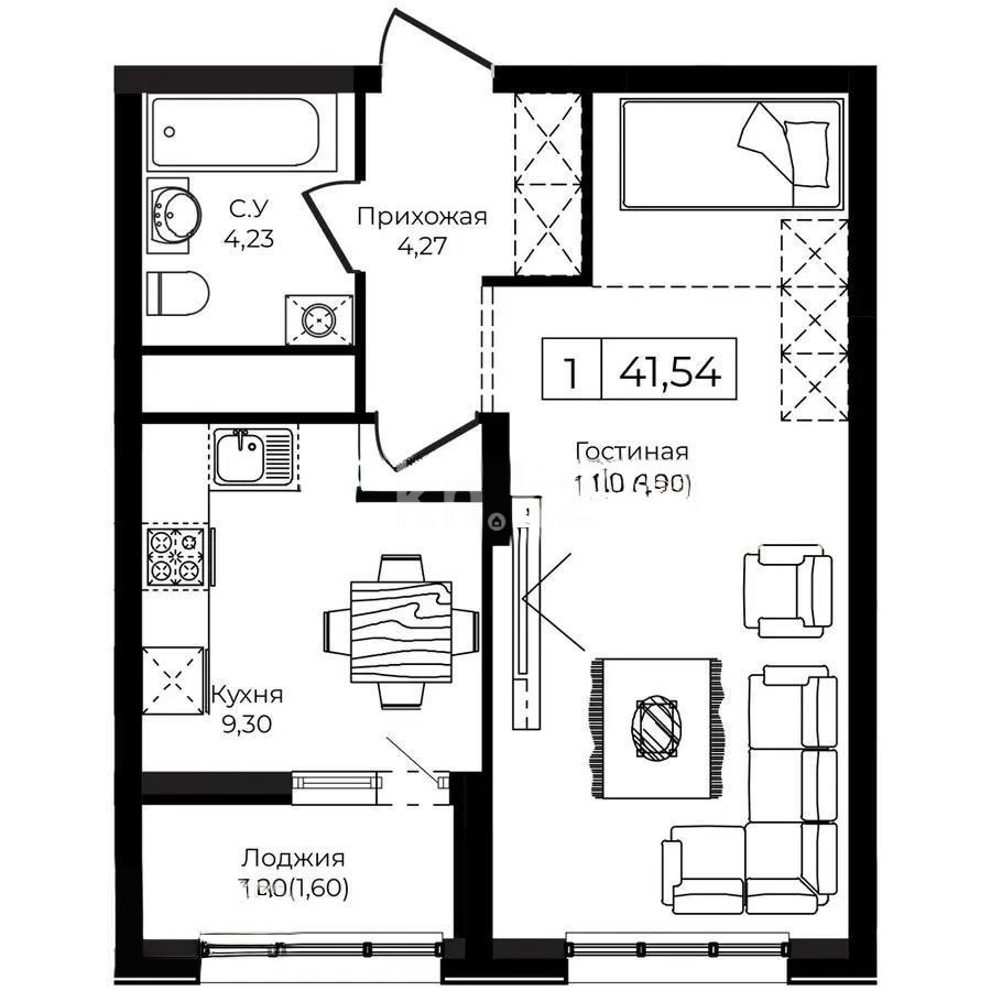Продажа 1-комнатной квартиры, 41.54 м², ул. Анет баба, дом  4 - Продажа квартир в Астане фото 1 из 1