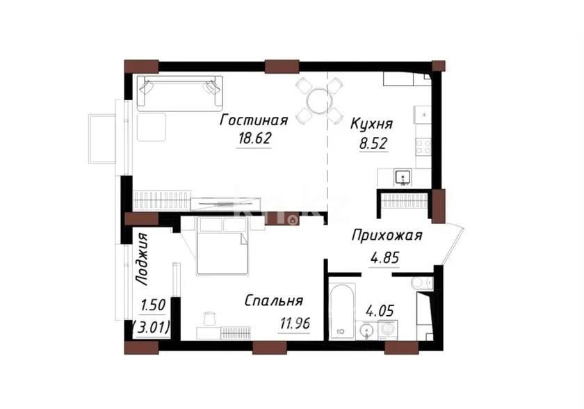 Продажа 2-комнатной квартиры, 49.5 м² - Продажа квартир в монолитно-каркасном доме в Астане фото 1 из 1