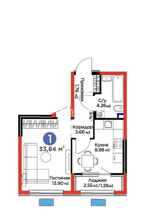 Продажа 1-комнатной квартиры, 33.84 м² в Алматы