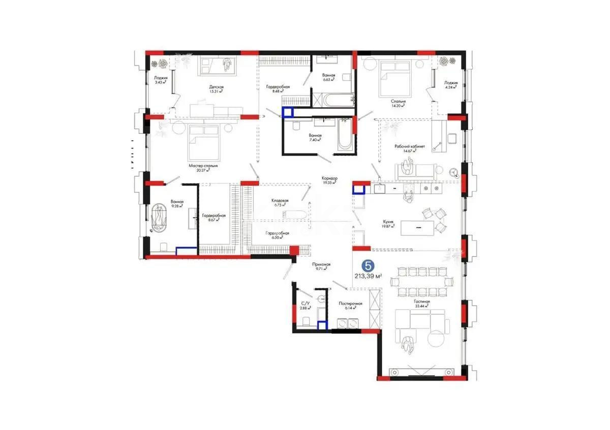 Продажа 5-комнатной квартиры, 214 м², пер. Тасшокы, дом  4 - Продажа  пятикомнатных квартир в новостройках Астаны без посредников фото 2 из 2
