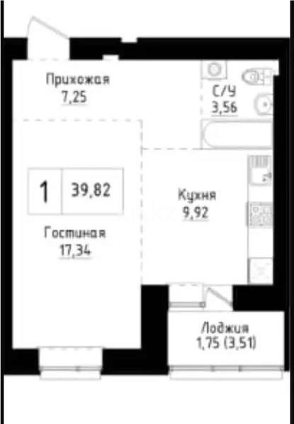 Продажа 1-комнатной квартиры, 39.82 м² - Продажа однокомнатных квартир в кирпичном доме в Астане фото 1 из 1