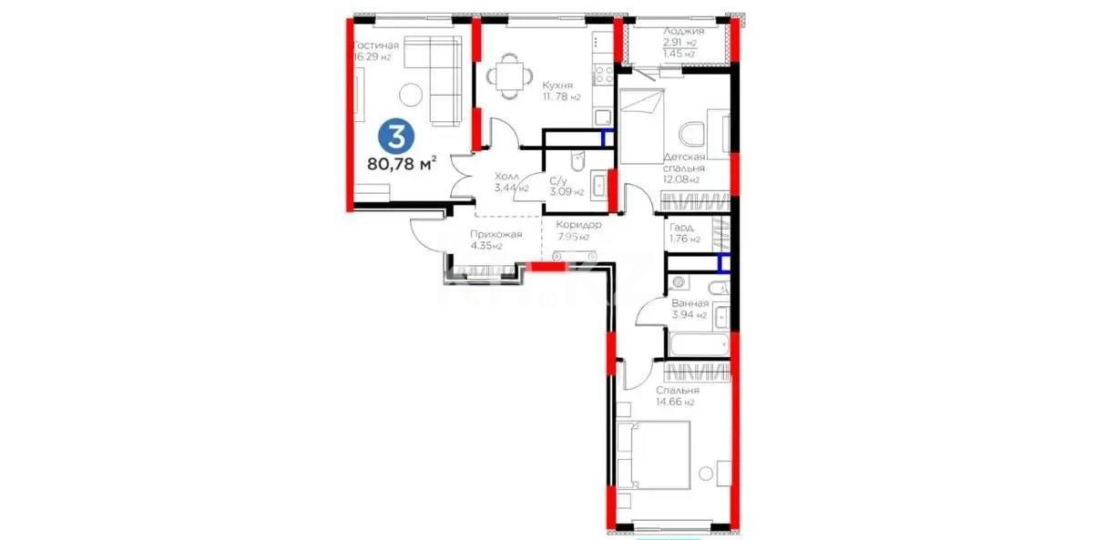 Продажа 3-комнатной квартиры, 81.17 м² в Астане - фото 2