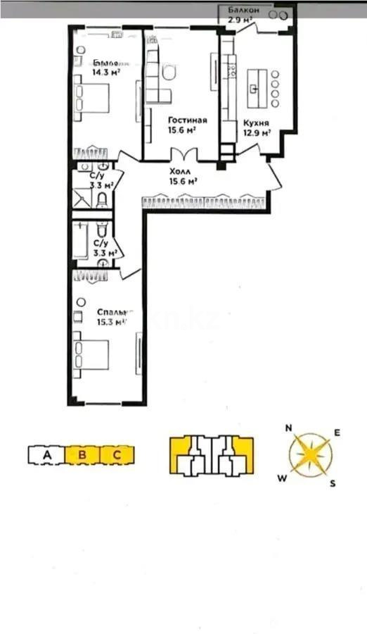 Продажа 3-комнатной квартиры, 83.6 м², ул. Береке, дом  9 стр - Продажа  трехкомнатных квартир в новостройках Алматы фото 1 из 1