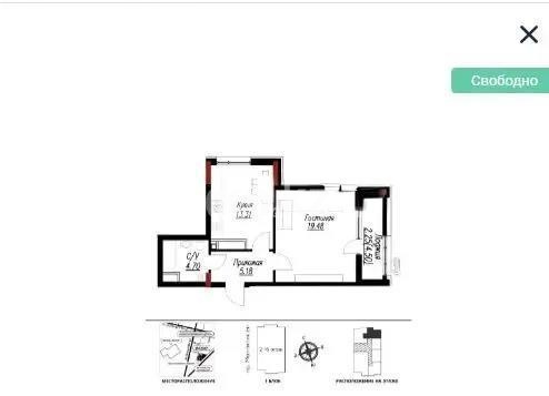 Продажа 2-комнатной квартиры, 45 м² - Продажа двухкомнатных квартир от собственников в Казахстане фото 1 из 1