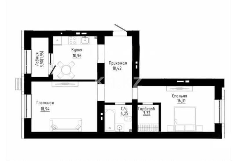Продажа 2-комнатной квартиры, 66.15 м² в Астане