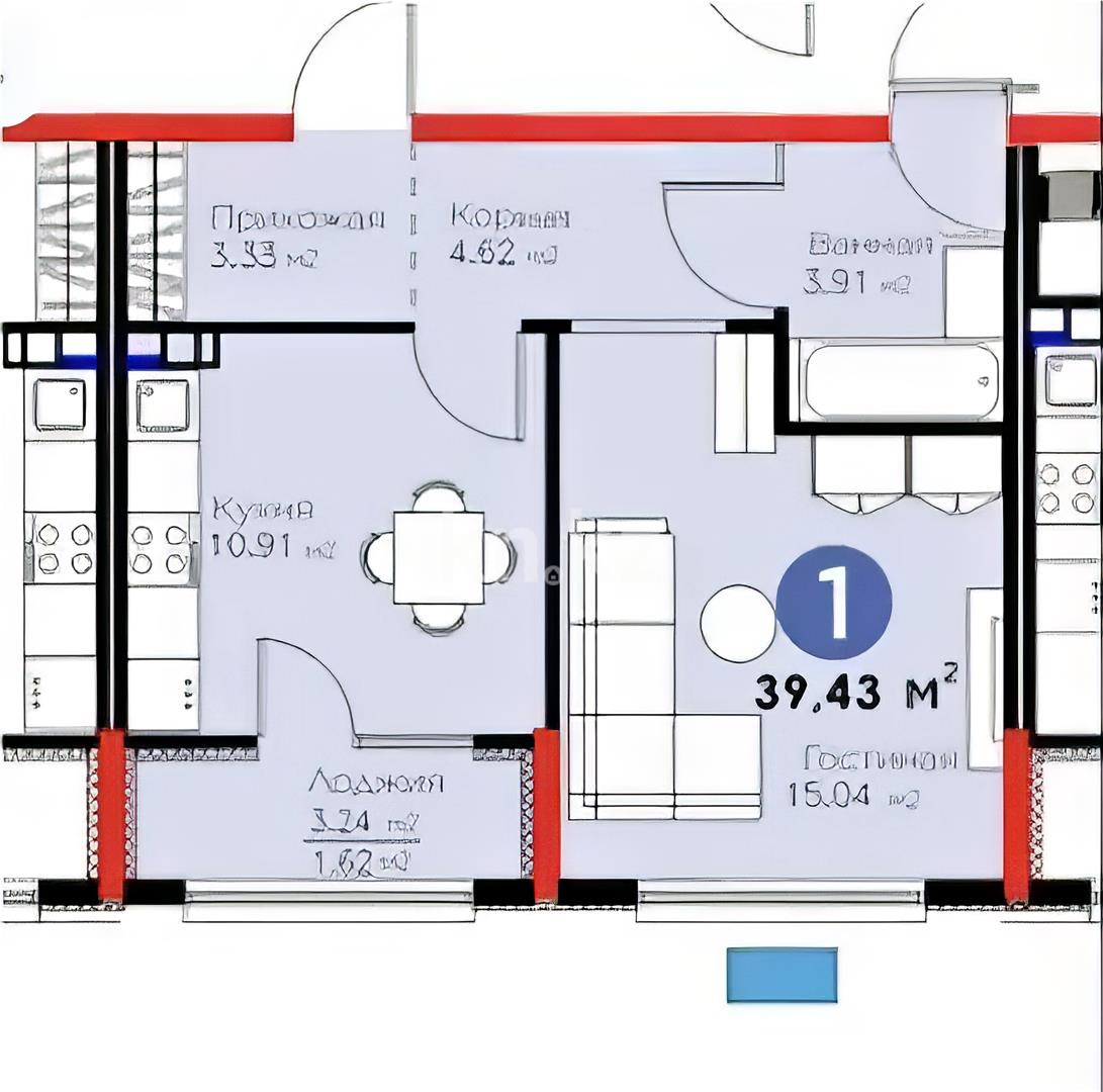 Продажа 1-комнатной квартиры, 39.43 м², мкр. Гажайып, дом  33 в Алматы