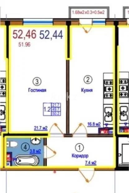 Продажа 2-комнатной квартиры, 52.46 м², мкр-н Нуркент, дом  6/2 - Продажа  двухкомнатных квартир в новостройках Алматы без посредников с фото фото 1 из 1