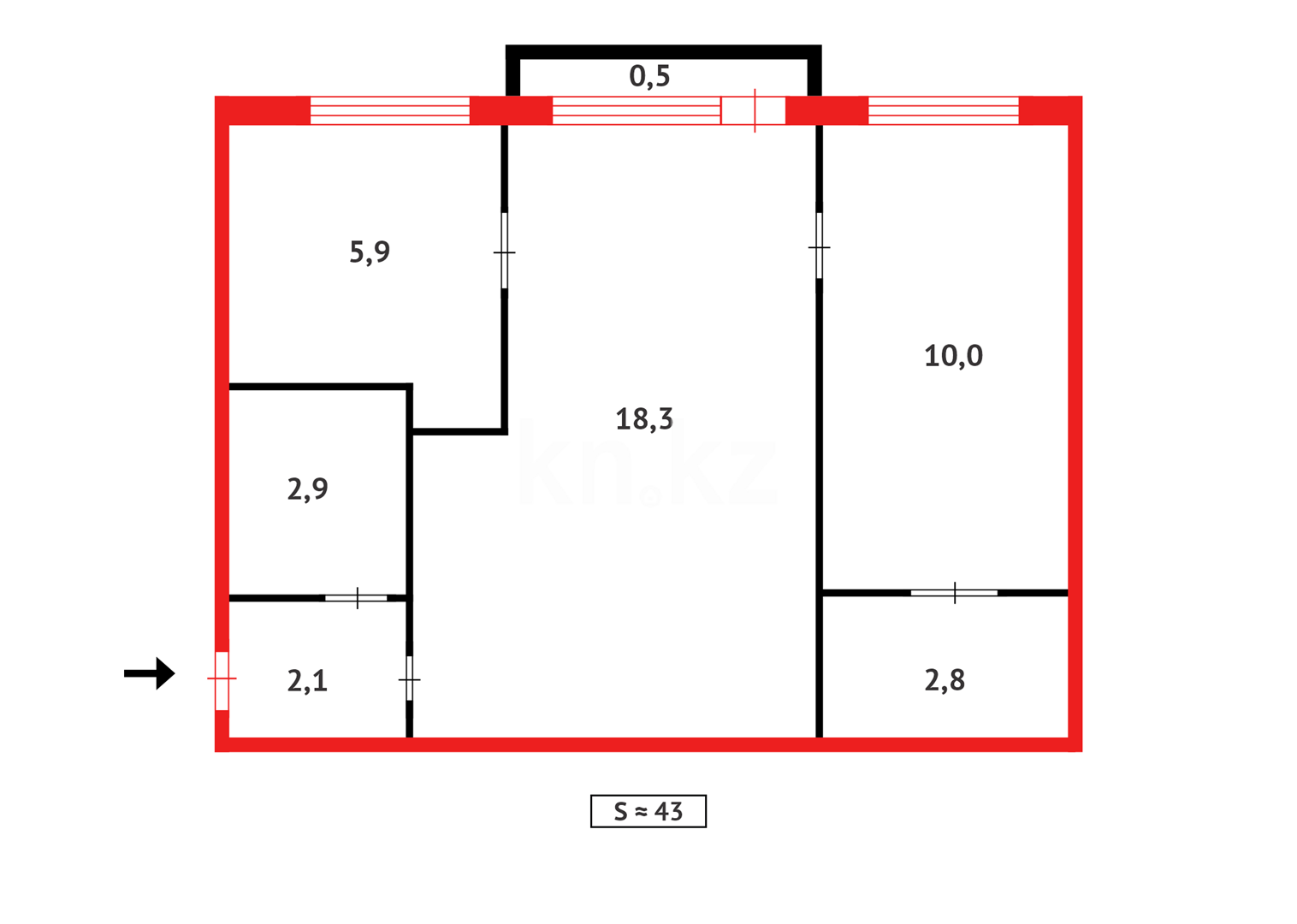 Продажа 2-комнатной квартиры, 42 м², ул. Ерубаева, дом  27 в Караганде - фото 9