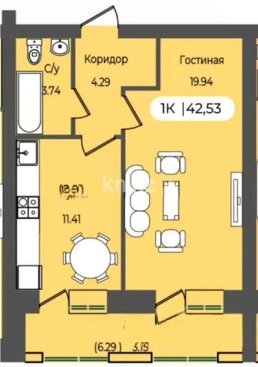 Продажа 1-комнатной квартиры, 42.53 м², ул. Кургальжинское шоссе, дом  Жайсан NS - Продажа  однокомнатных квартир в новостройках Астаны фото 1 из 1