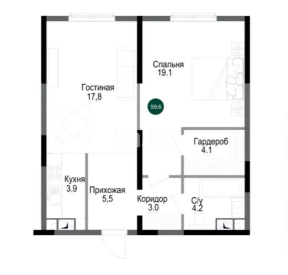 Продажа 2-комнатной квартиры, 59.6 м², ул. Утепова, дом  31 - Продажа квартир в Алматы фото 1 из 1