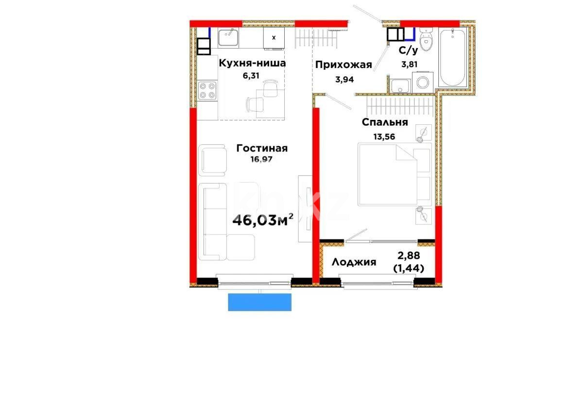 Продажа 2-комнатной квартиры, 46.03 м² - Продажа квартир в Алматы - страница 29 фото 1 из 1