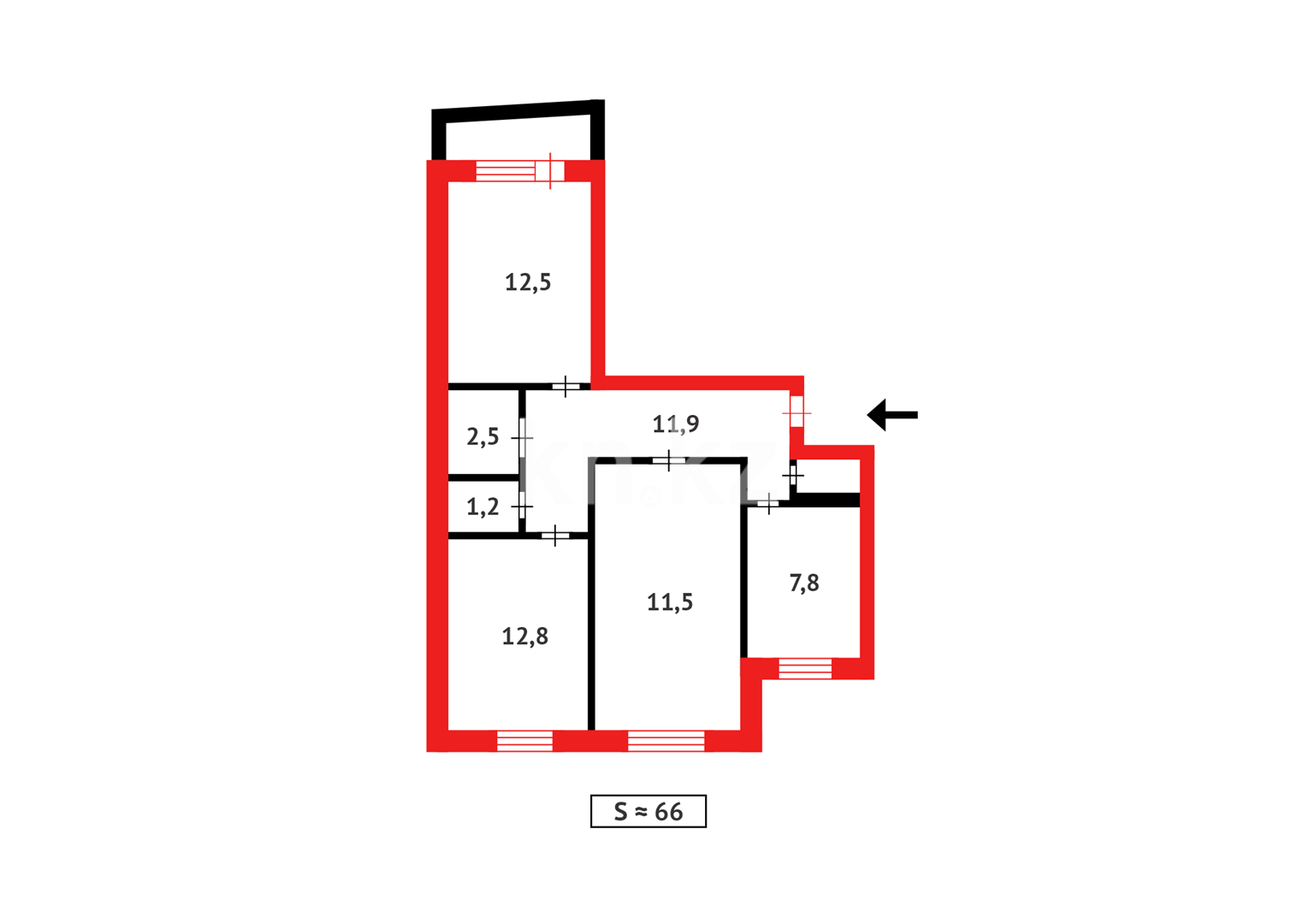 Продажа 3-комнатной квартиры, 66 м², ул. Абая в Темиртау - фото 11