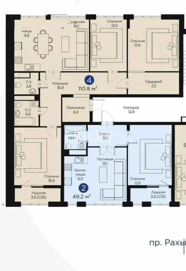 Продажа 4-комнатной квартиры, 112.4 м², ул. Айнакол, дом  64 в Астане