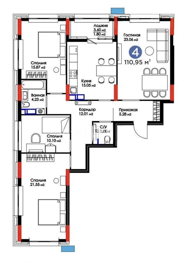 Продажа 4-комнатной квартиры, 110 м² - Аренда квартир посуточно в Таразе фото 1 из 1
