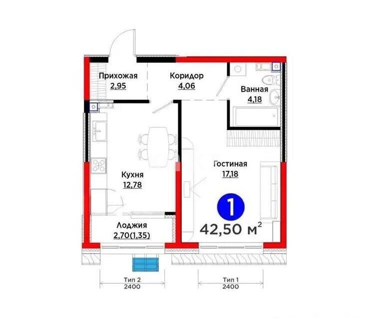 Продажа 1-комнатной квартиры, 42.5 м² в Алматы
