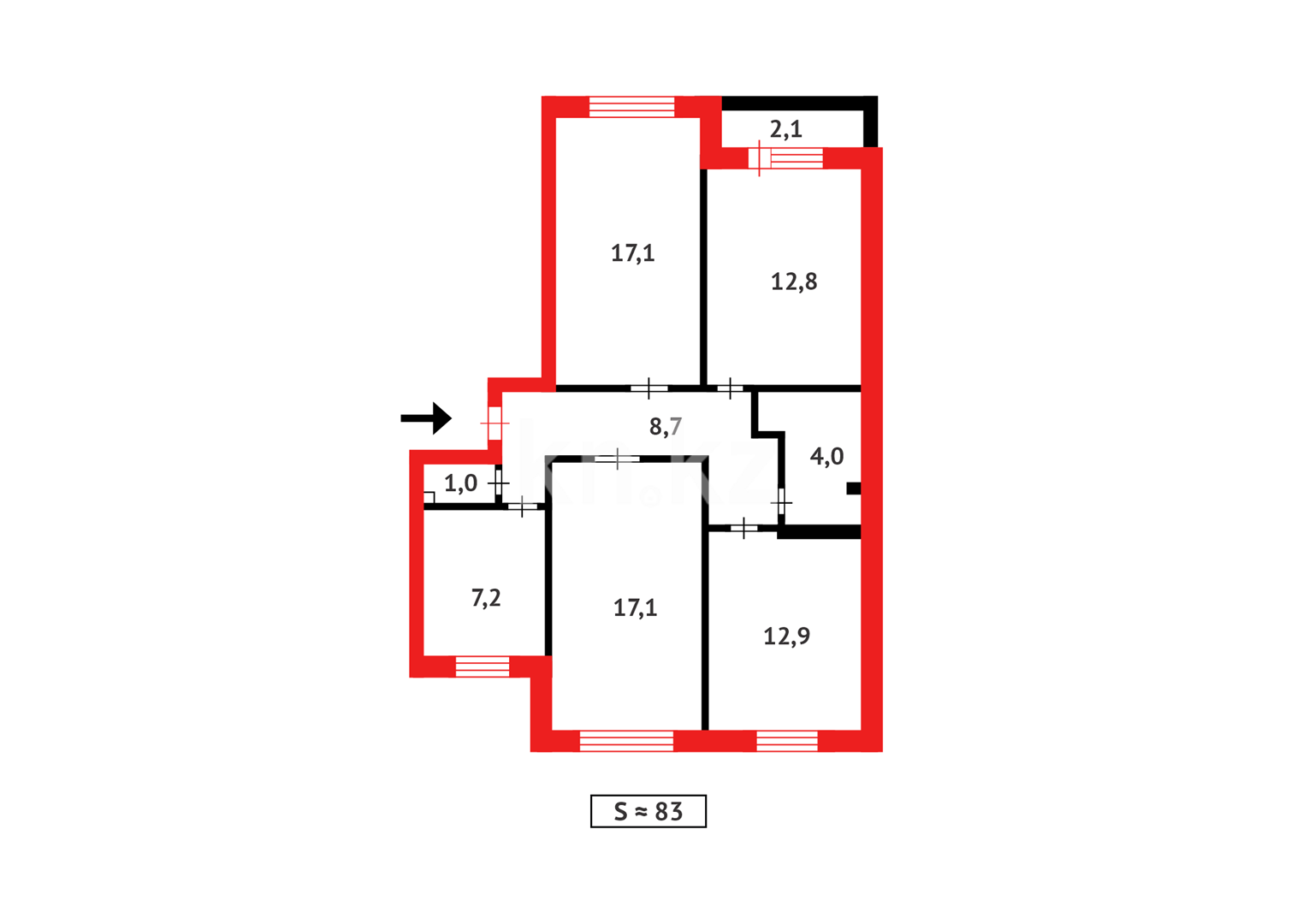 Продажа 4-комнатной квартиры, 82 м², ул. Озёрная - Продажа квартир в Темиртау фото 15 из 15