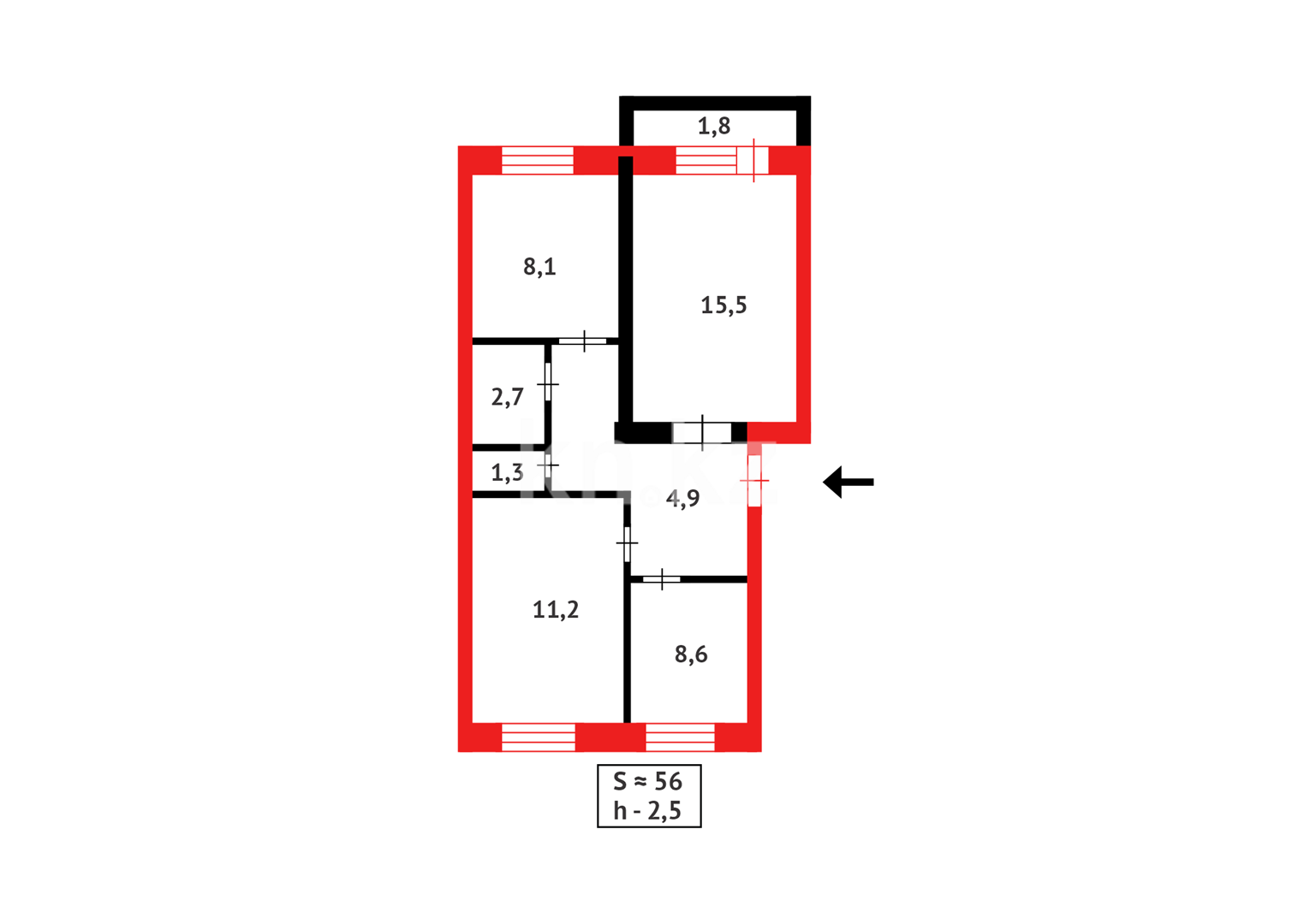Продажа 3-комнатной квартиры, 56 м², 2 мкр-н - Продажа квартир в Абае фото 11 из 11
