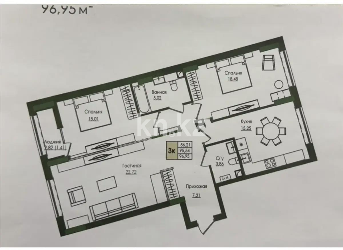 Продажа 3-комнатной квартиры, 96.95 м², ул. Е-669, дом  13 - Продажа  трехкомнатных квартир в новостройках Астаны с фото фото 1 из 1