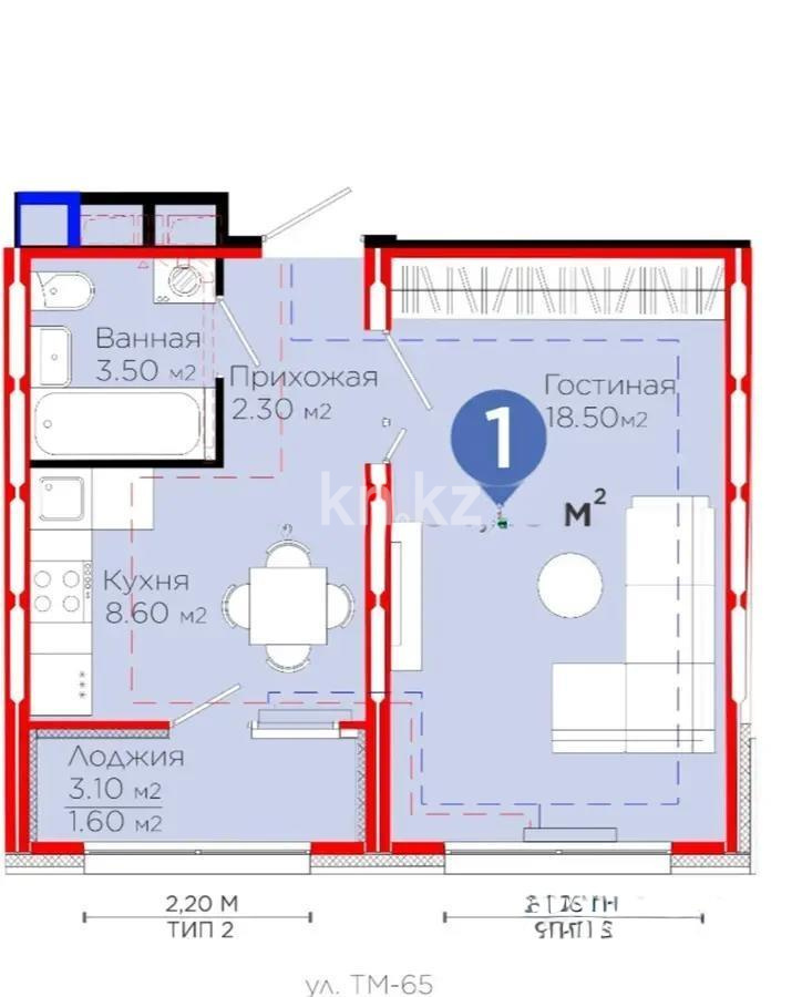 Продажа 1-комнатной квартиры, 34.45 м², ул. Е-511, дом  40 - Продажа квартир в Астане фото 1 из 1