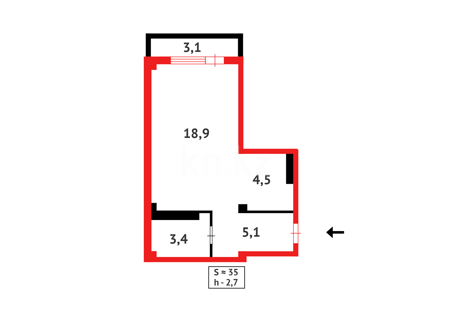 Продажа 1-комнатной квартиры, 35 м², ул. Нуршайыкова - Продажа  однокомнатных квартир в Астане фото 9 из 9
