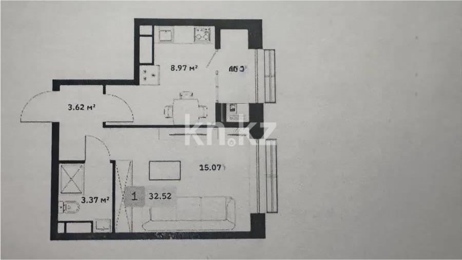 Продажа 1-комнатной квартиры, 32.52 м², ул. Туркестан, дом  115 - Продажа  однокомнатных квартир в новостройках Алматы фото 1 из 1