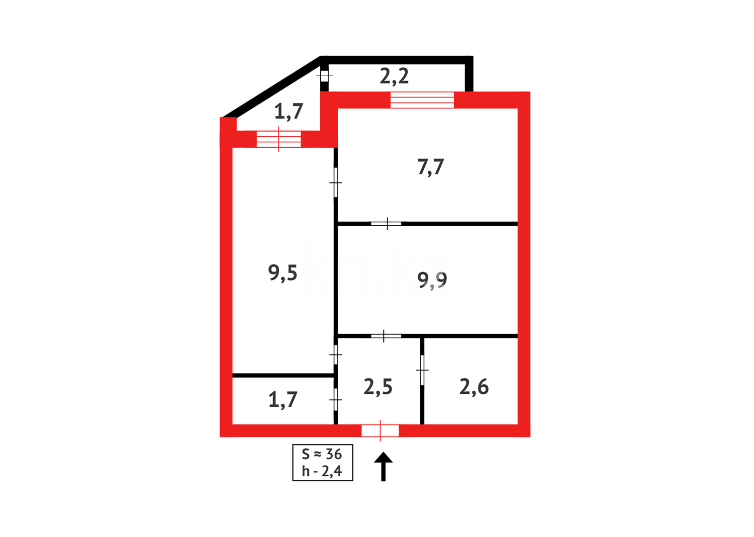 Продажа 2-комнатной квартиры, 36 м², ул. Карбышева, дом  4 в Караганде - фото 15