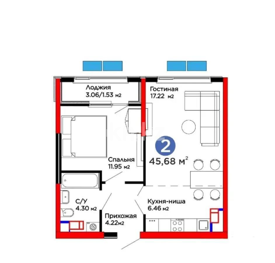 Продажа 2-комнатной квартиры, 46 м² - Продажа квартир от собственников в Алматы фото 1 из 1