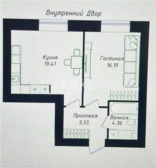 Продажа 1-комнатной квартиры, 45.51 м² в Астане