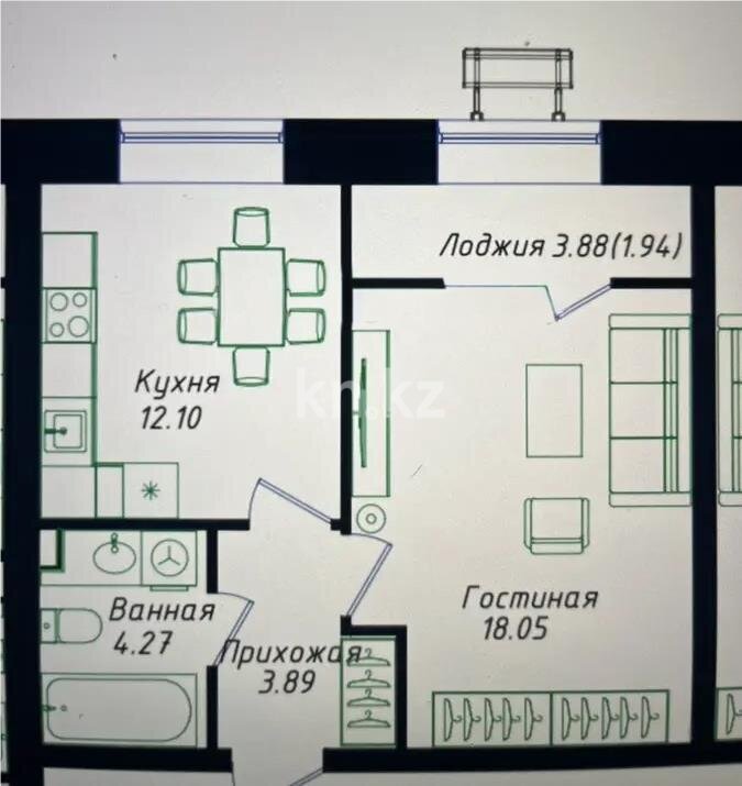 Продажа 2-комнатной квартиры, 40.25 м² в Астане