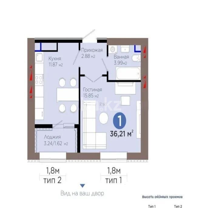 Продажа 1-комнатной квартиры, 36.5 м² в Астане