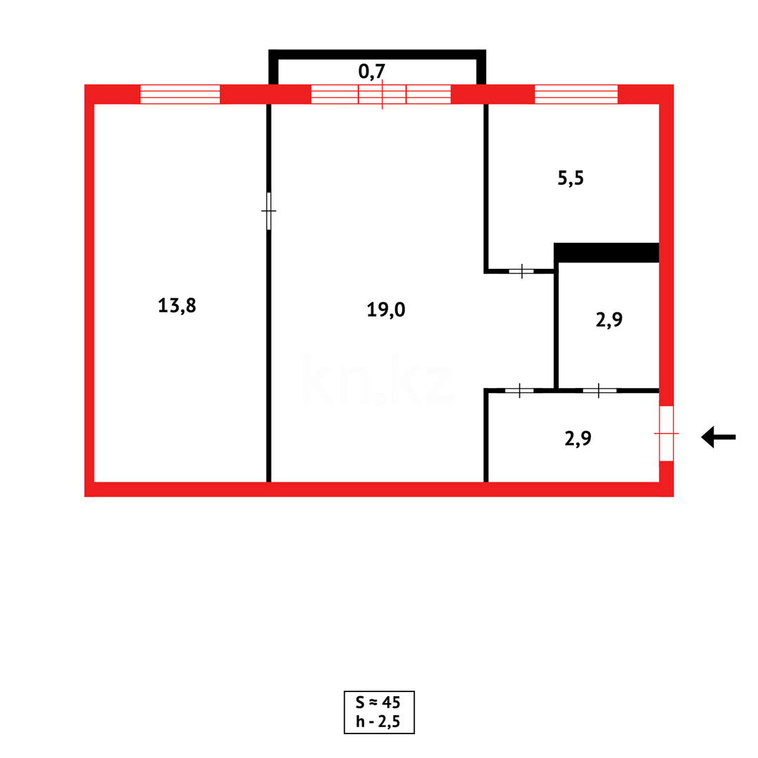 Продажа 2-комнатной квартиры, 46 м², ул. Шерубай батыра - Продажа квартир в Абае фото 8 из 8