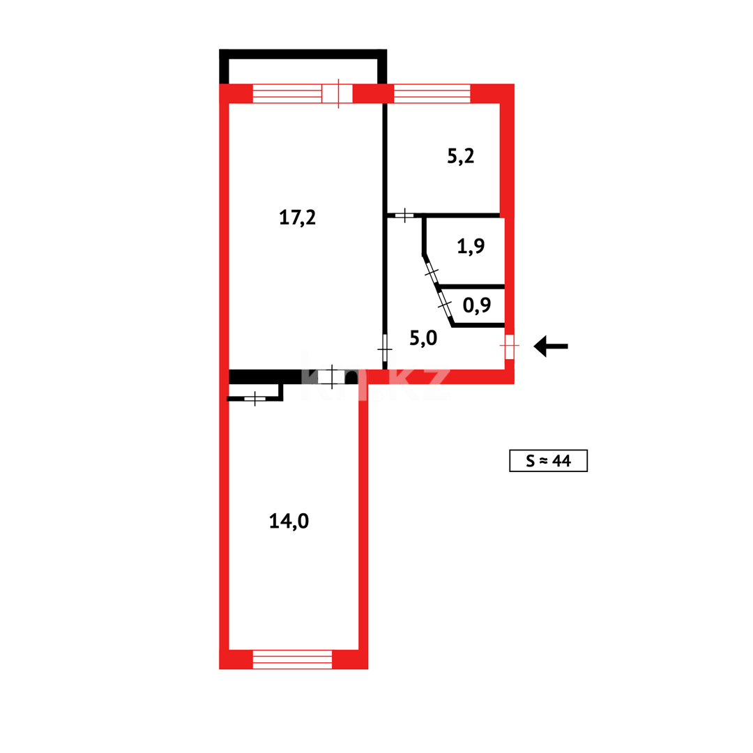 Продажа 2-комнатной квартиры, 44 м², мкр-н 7 в Темиртау - фото 11