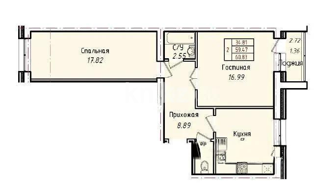 Продажа 2-комнатной квартиры, 60.83 м², ул. Кургальжинское шоссе, дом  108 стр - Продажа  двухкомнатных квартир в Астане без посредников с фото фото 1 из 1