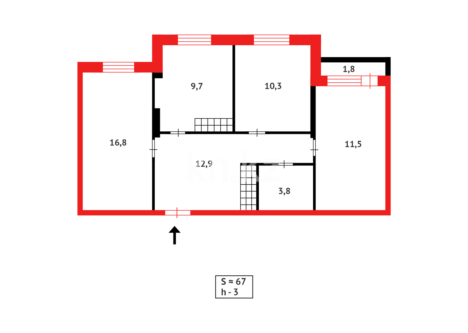 Продажа 3-комнатной квартиры, 67 м², ул. Дюсембекова - Продажа  трехкомнатных квартир в Караганде фото 15 из 15