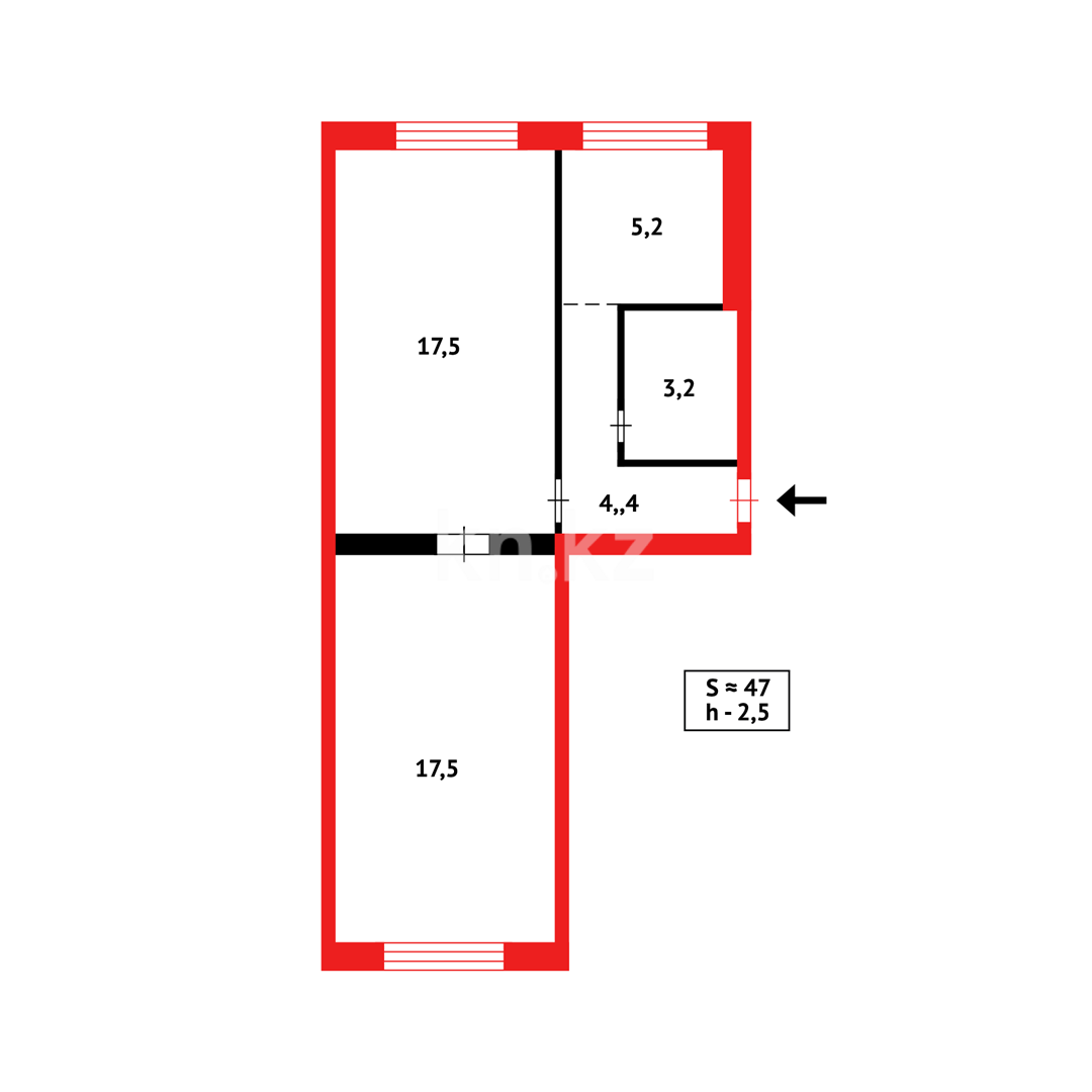 Продажа 2-комнатной квартиры, 44 м², мкр-н 16 - Продажа  двухкомнатных квартир в Караганде фото 11 из 11