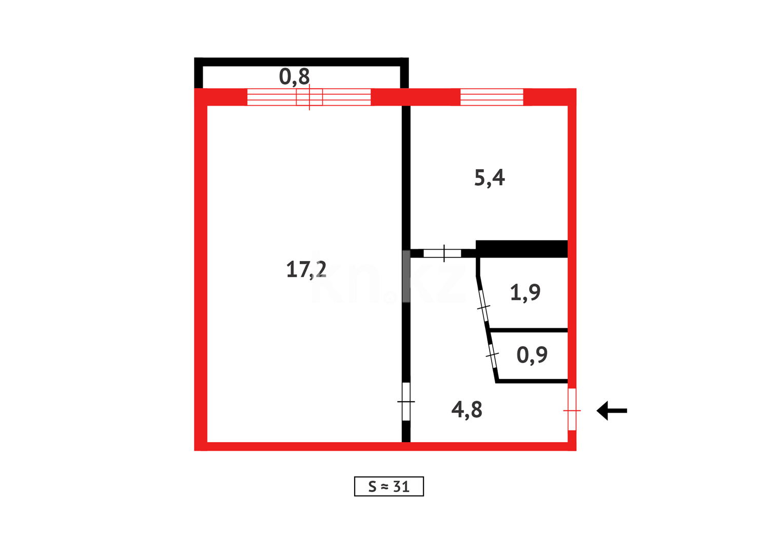 Продажа 1-комнатной квартиры, 31 м², ул. Абая в Темиртау - фото 8
