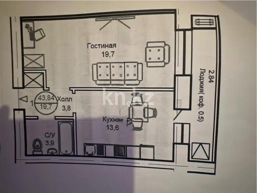 Продажа 1-комнатной квартиры, 43 м² - Продажа  однокомнатных квартир в новостройках Астаны - страница 5 фото 1 из 1