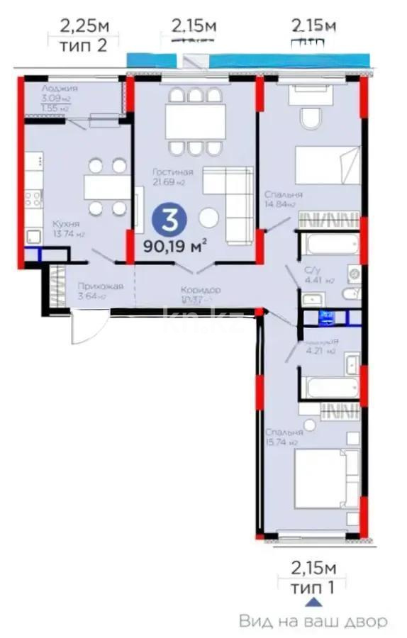 Продажа 3-комнатной квартиры, 90 м², ул. Е-796, дом  1 стр в Астане